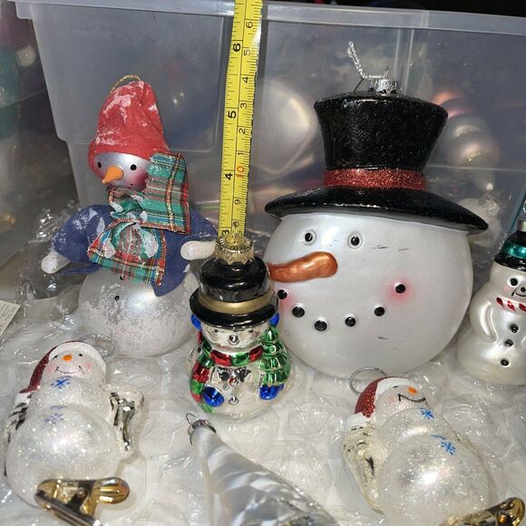 Vintage Dept 56 Blown Glass Snowman Christmas Ornament Lot Hang & Clip On #38 - Picture 9 of 12